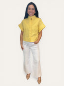 Sunshine Yellow Linen Blend Short Sleeve Button Down Top