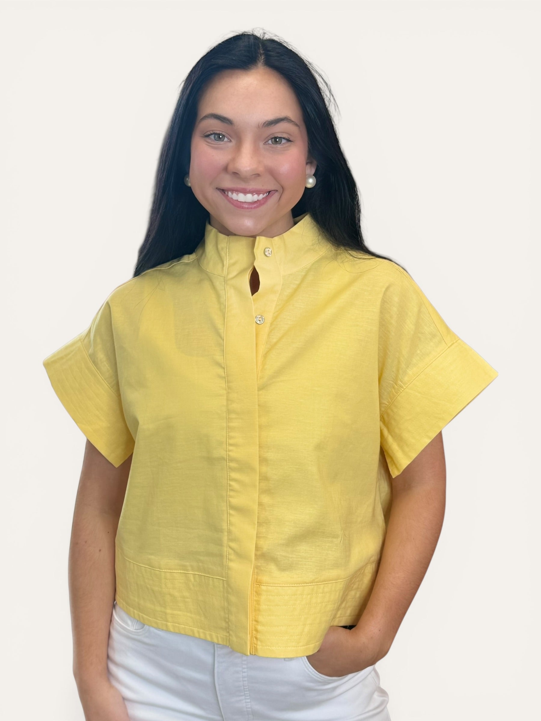 Yellow Linen Blend Button Down Top