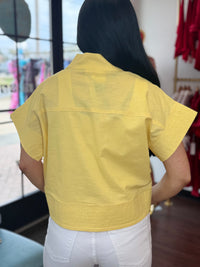 Sunshine Yellow Linen Blend Short Sleeve Button Down Top