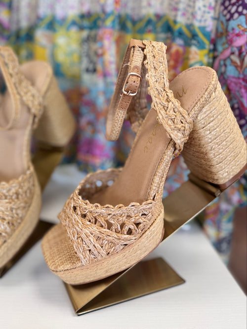 Orion Raffia Platform Block Heel Sandal