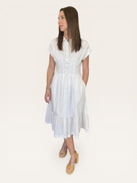 Emily Cinched Waist Midi Dress- White