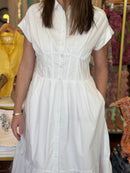 Emily Cinched Waist Midi Dress- White