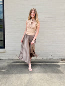 Taupe Ribbed Knit Tie Neck Tank | Sleeveless Sweater Top