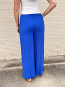 Cobalt Blue Wide Leg Linen Blend Drawstring Pants