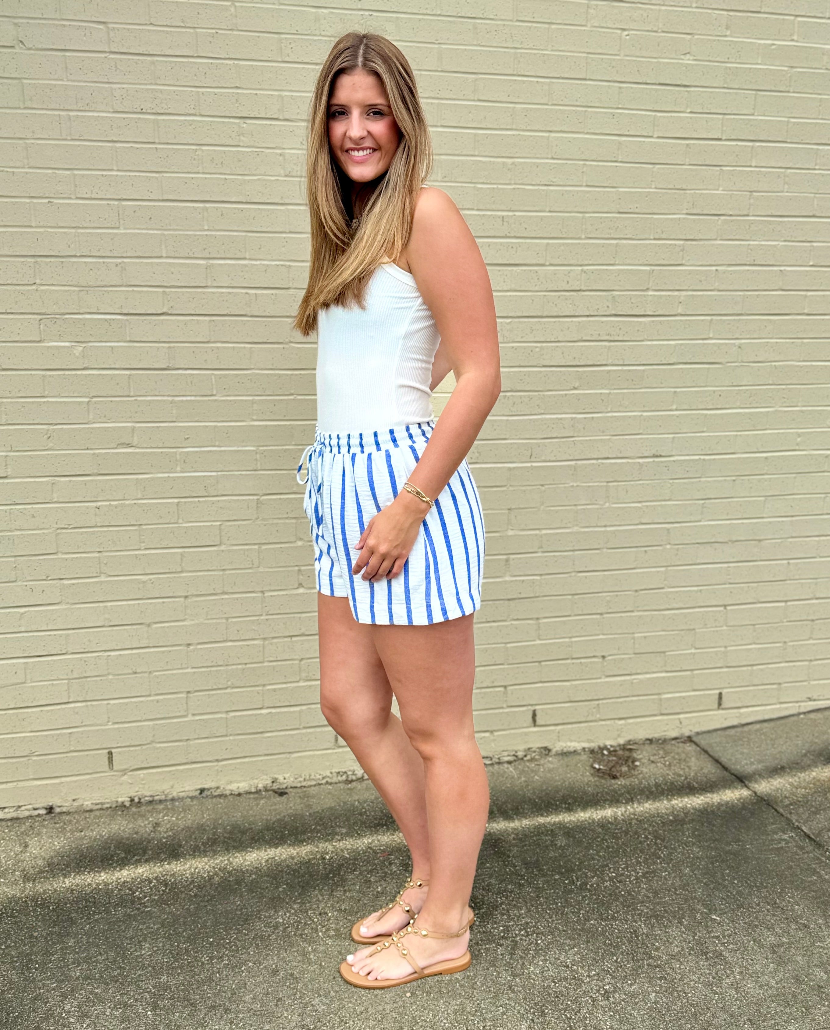 Day Trip Blue Striped Shorts