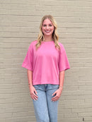 Reina Boxy Short Sleeve Tee in Lipstick Pink