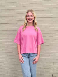 Reina Boxy Short Sleeve Tee in Lipstick Pink