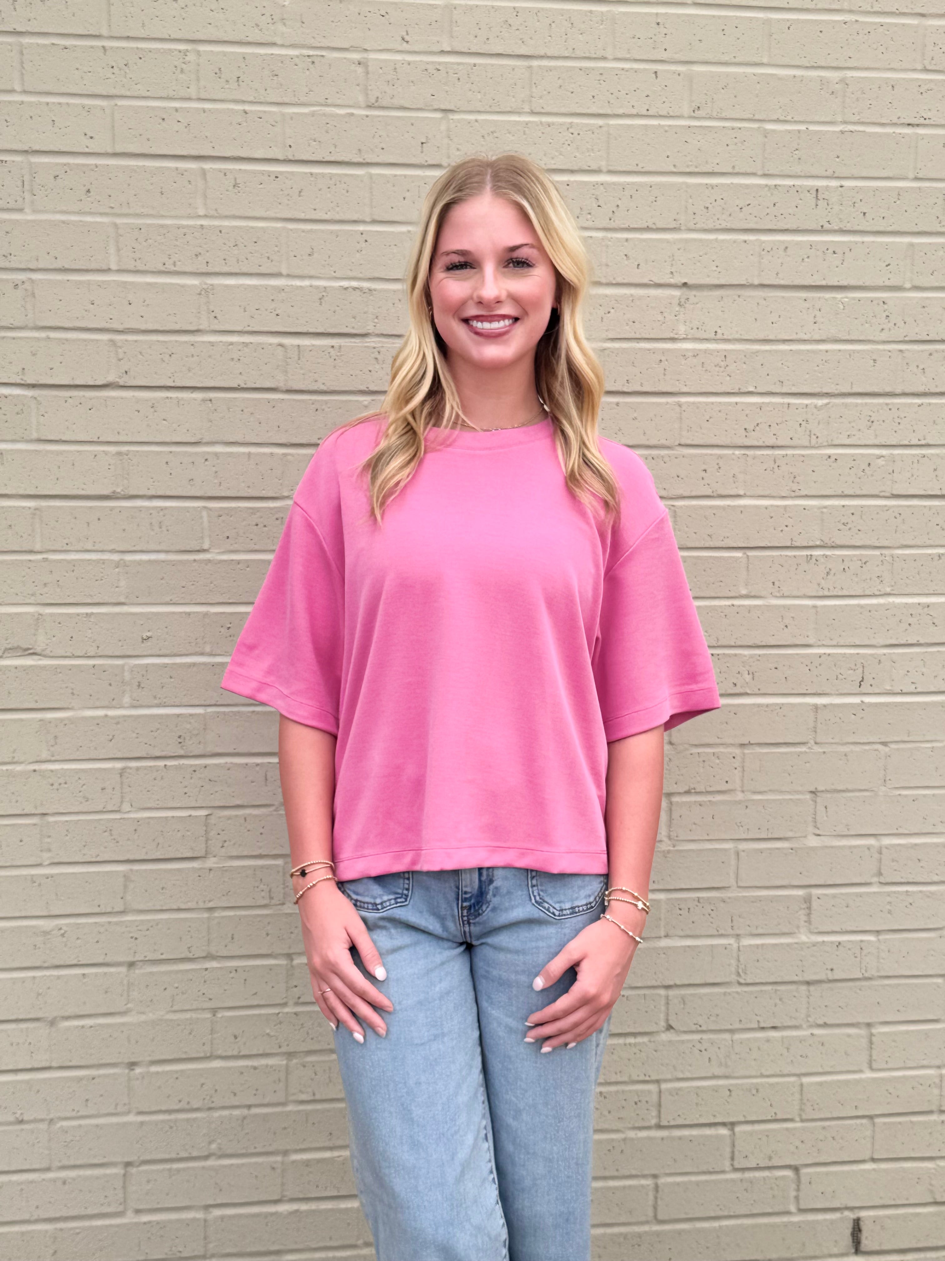 Reina Boxy Short Sleeve Tee in Lipstick Pink