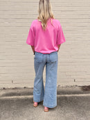 Reina Boxy Short Sleeve Tee in Lipstick Pink