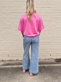 Reina Boxy Short Sleeve Tee in Lipstick Pink