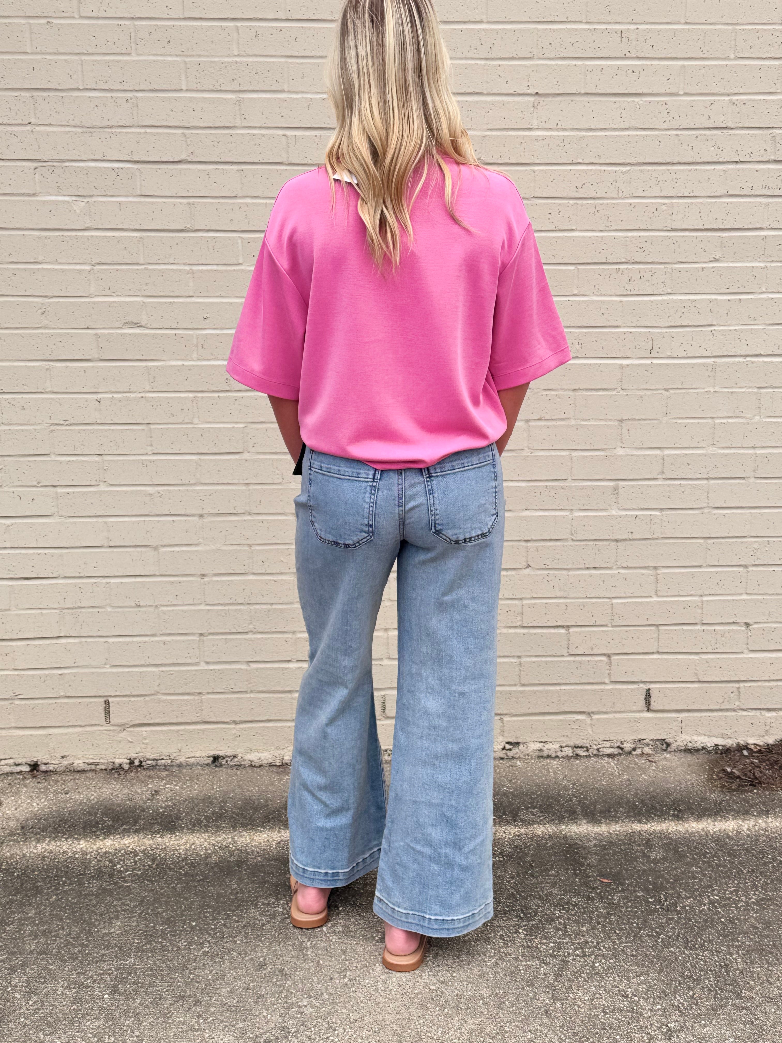 Reina Boxy Short Sleeve Tee in Lipstick Pink