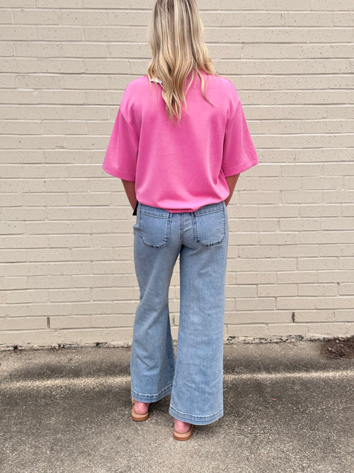 Reina Boxy Short Sleeve Tee in Lipstick Pink