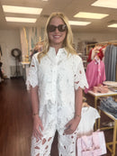 Effie White Eyelet Short Sleeve Button Down Top