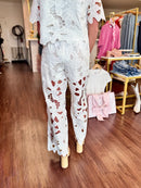 Jane White Eyelet Wide Leg Pant