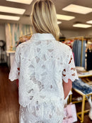 Effie White Eyelet Short Sleeve Button Down Top