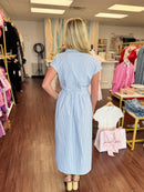 Blue & White Stripe Belted Maxi Shirtdress | Women's Day to Night