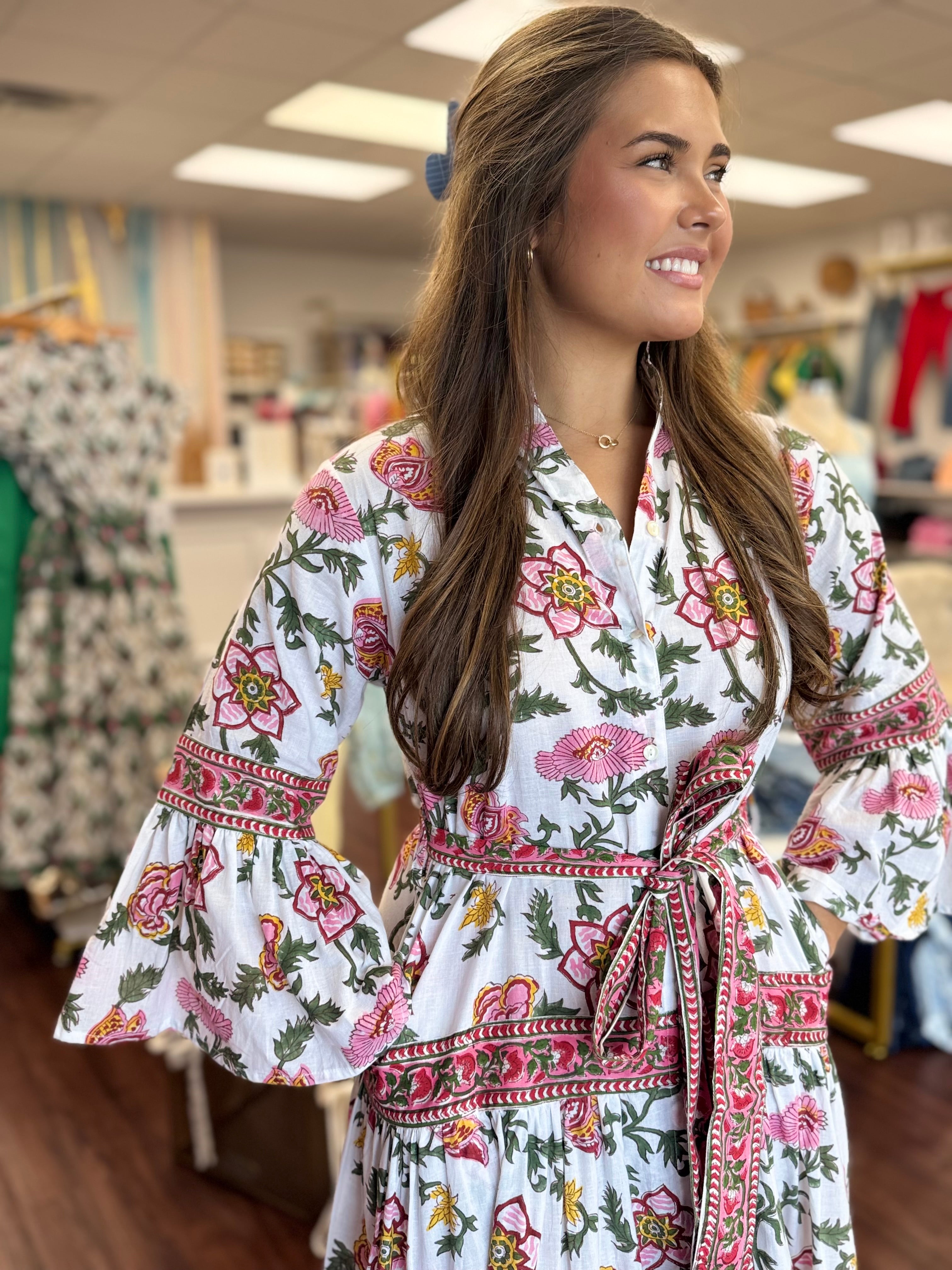 Kim Pink Chinoiserie Maxi Dress