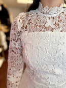 White Lace Long Sleeve Mock Neck Romper | Bridal + Wedding