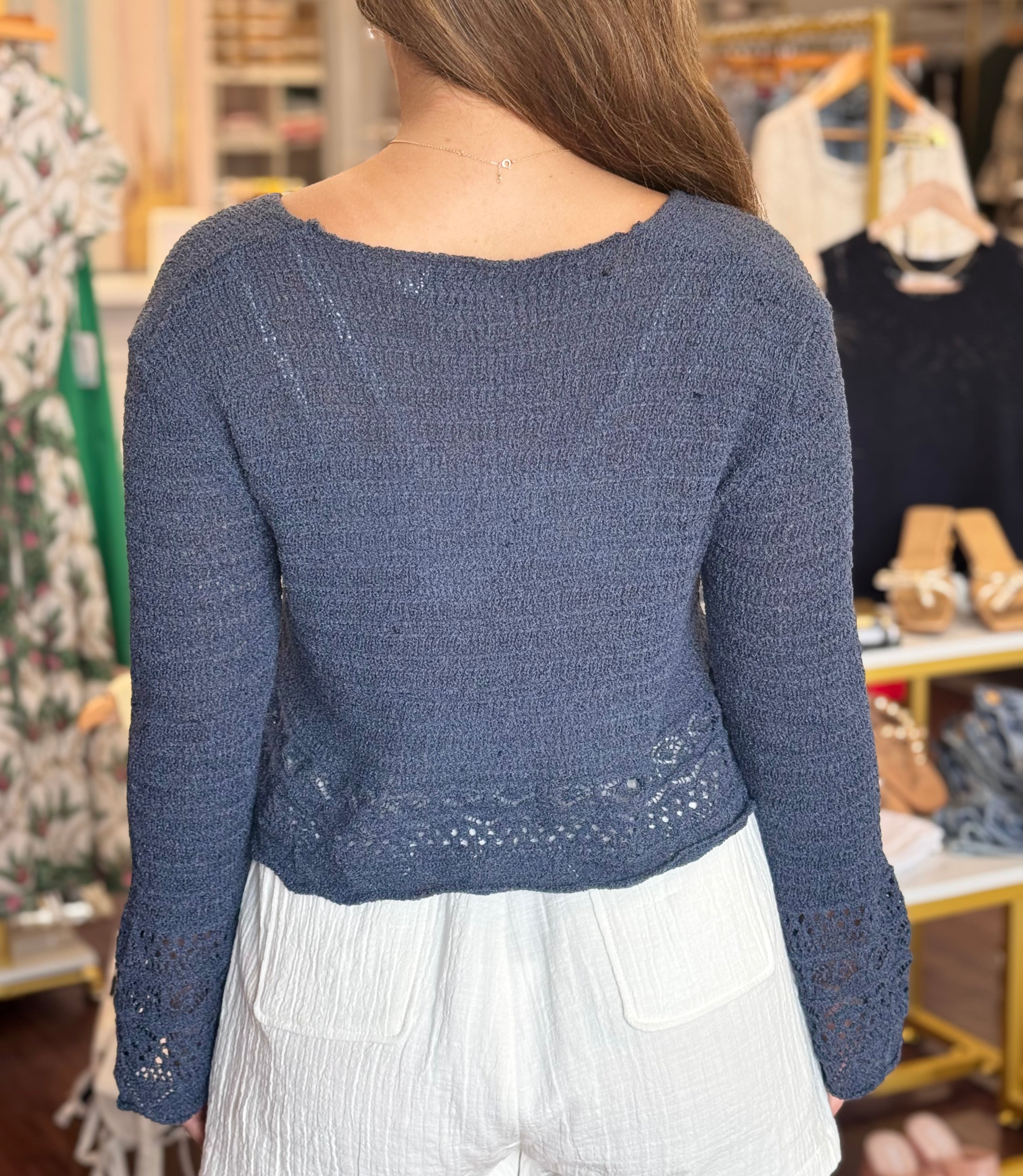 Navy Bell Sleeve Sweater