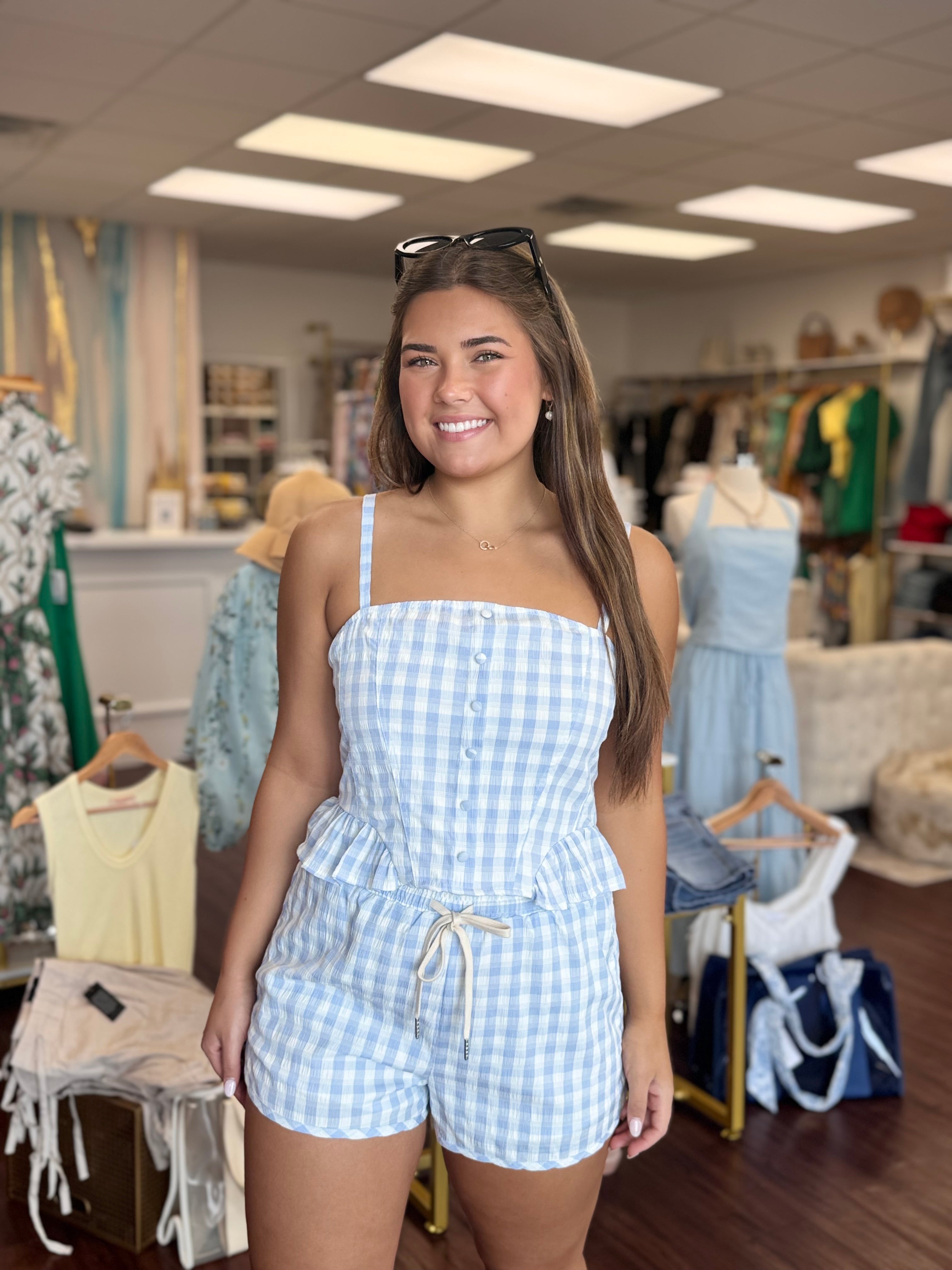 Sky Blue Gingham Top