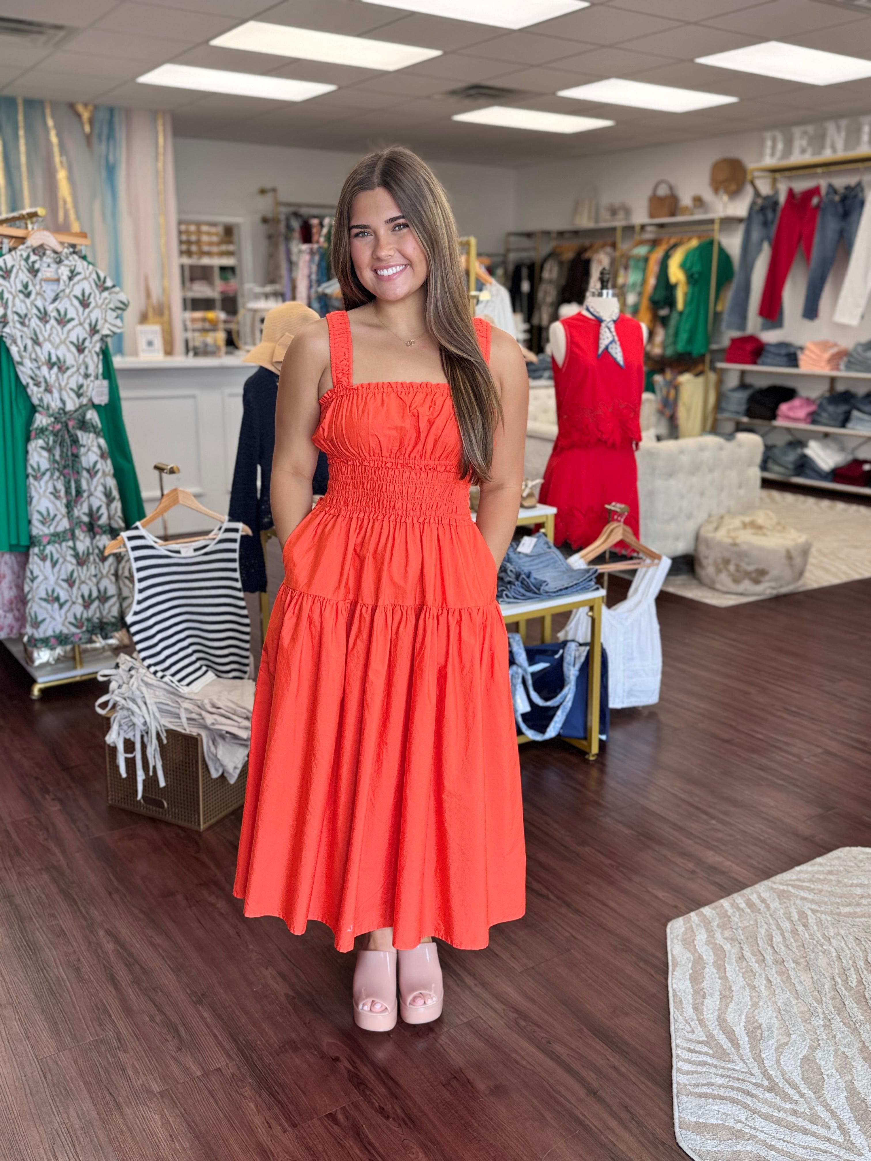 Orange Smocked Maxi