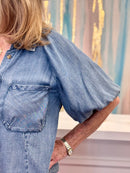 Balloon Sleeve Button Down Tencel Top