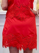 Red Eyelet Mini Skirt
