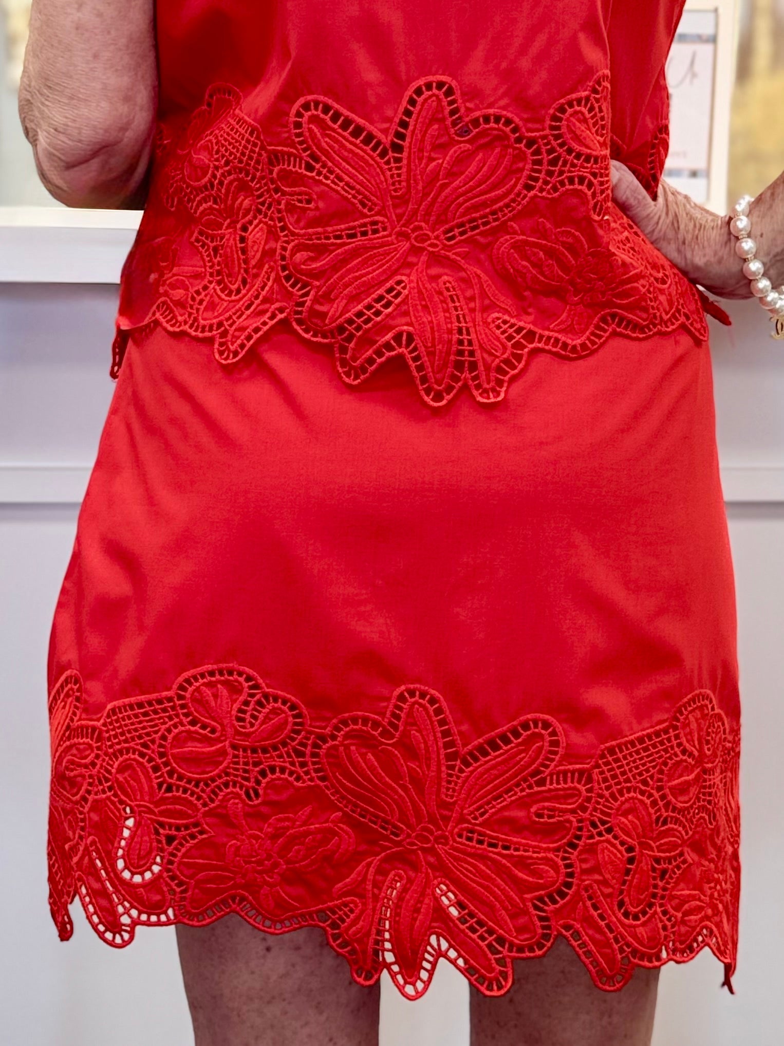 Red Eyelet Mini Skirt