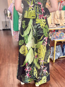 Tropical Print Pleated Wide Leg Braided Belt Pant
