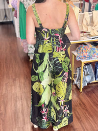 Tropical Print Topstitched Adjustable Strap Flare Tank