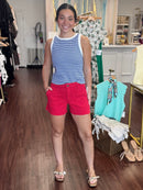 Jane High Rise Denim Short in Tomato Red