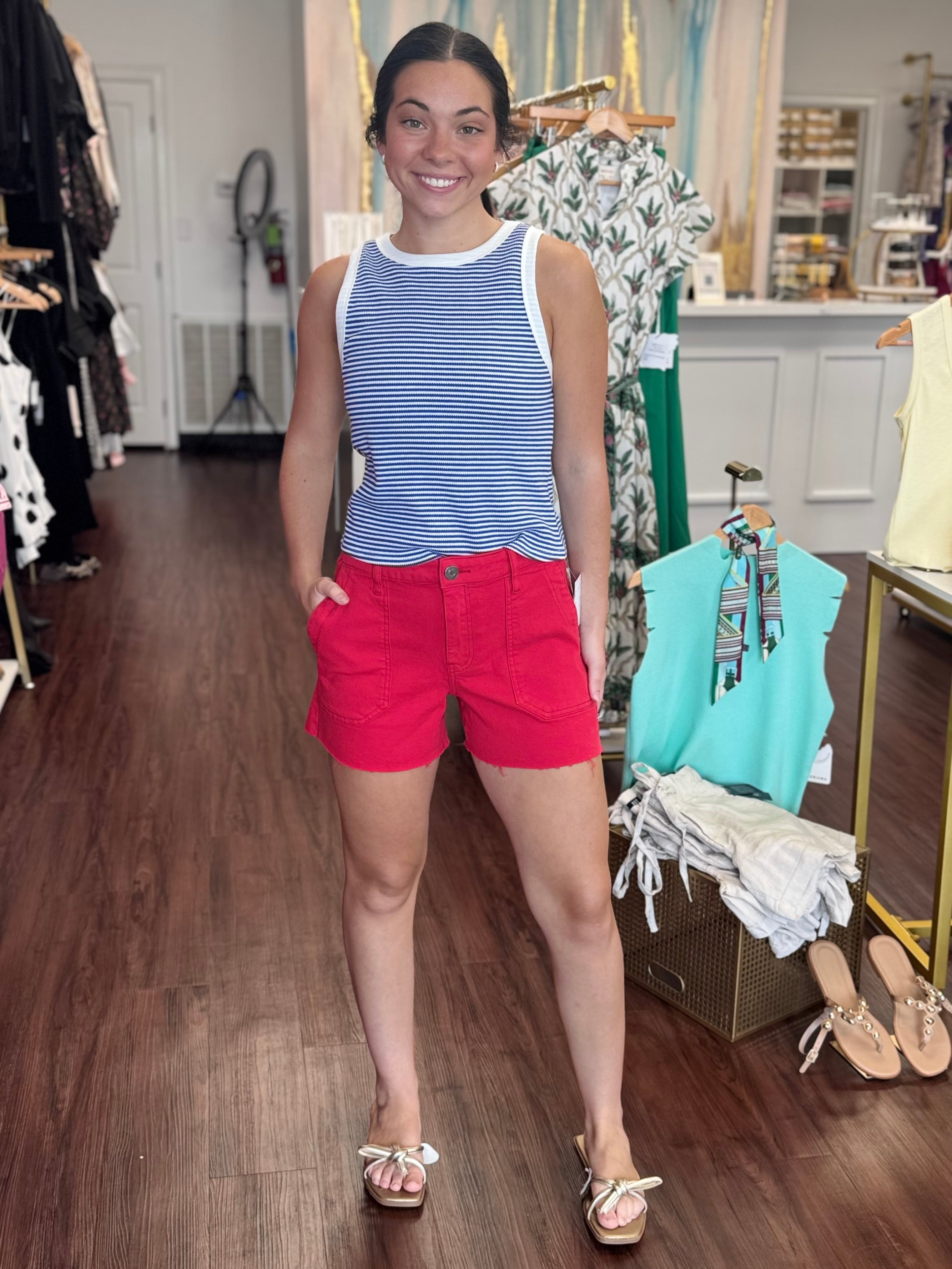 Jane High Rise Denim Short in Tomato Red
