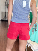 Jane High Rise Denim Short in Tomato Red