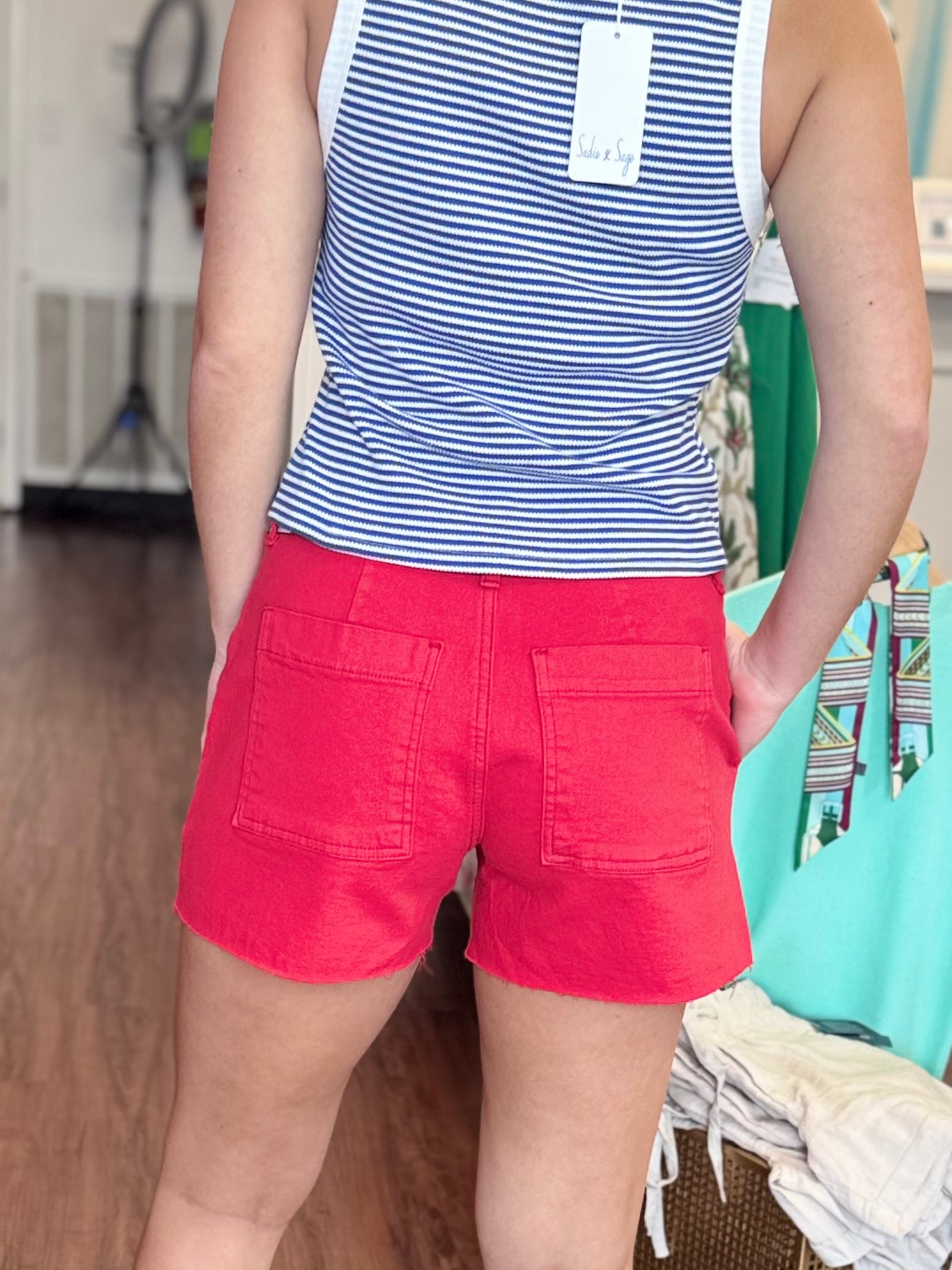 Jane High Rise Denim Short in Tomato Red