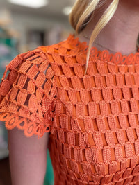 Orange Flutter Sleeve Lace Trim Back Zip Mini Dress