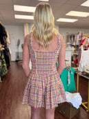 Plaid Square Neck Smocked Bodice Flowy Romper