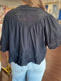 Black Eyelet Short Sleeve Top | Crochet Detail Top