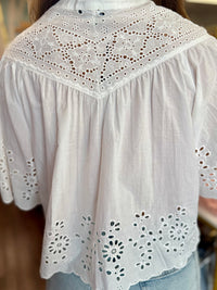 White Eyelet Short Sleeve Top | Crochet Detail Top