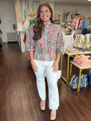 Full Bloom Floral 3/4 Length Sleeve Top