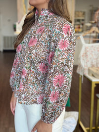 Full Bloom Floral 3/4 Length Sleeve Top