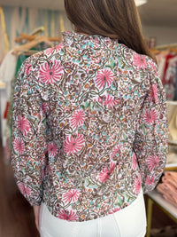 Full Bloom Floral 3/4 Length Sleeve Top