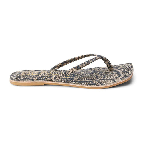 Bungalow Minimalist Brown Snake Print Leather Thong Sandal