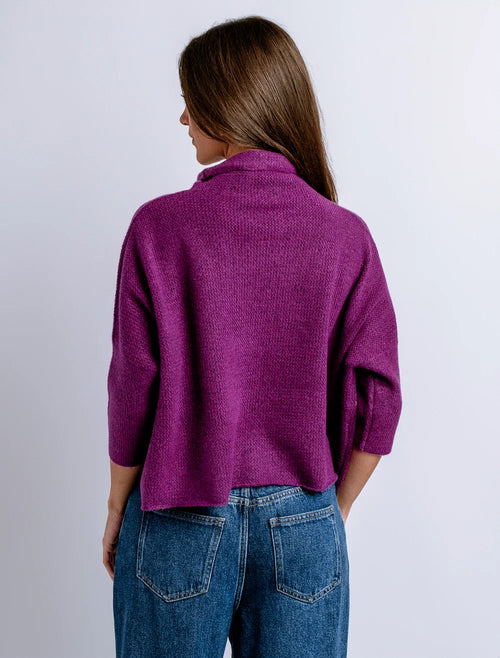 Aja London Boxy Turtleneck Criss Cross Stitch Sweater