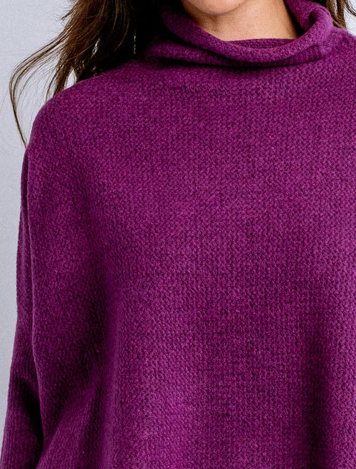 Aja London Boxy Turtleneck Criss Cross Stitch Sweater
