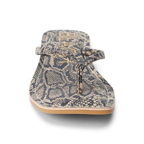 Bungalow Minimalist Brown Snake Print Leather Thong Sandal