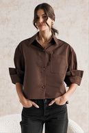 Rolled Sleeve Button Up Top