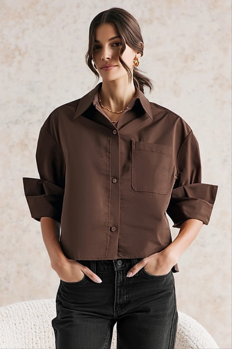 Rolled Sleeve Button Up Top