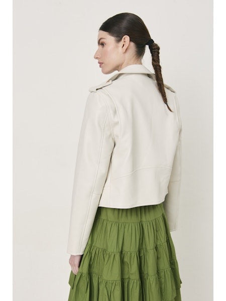 Theodora Off White Vegan Leather Gold Hardware Jacket