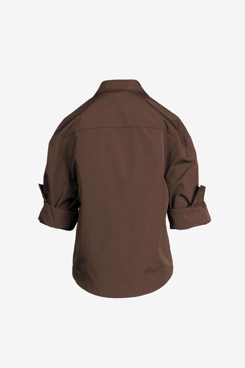 Rolled Sleeve Taffeta Button Up Top | Red + Kelly Green