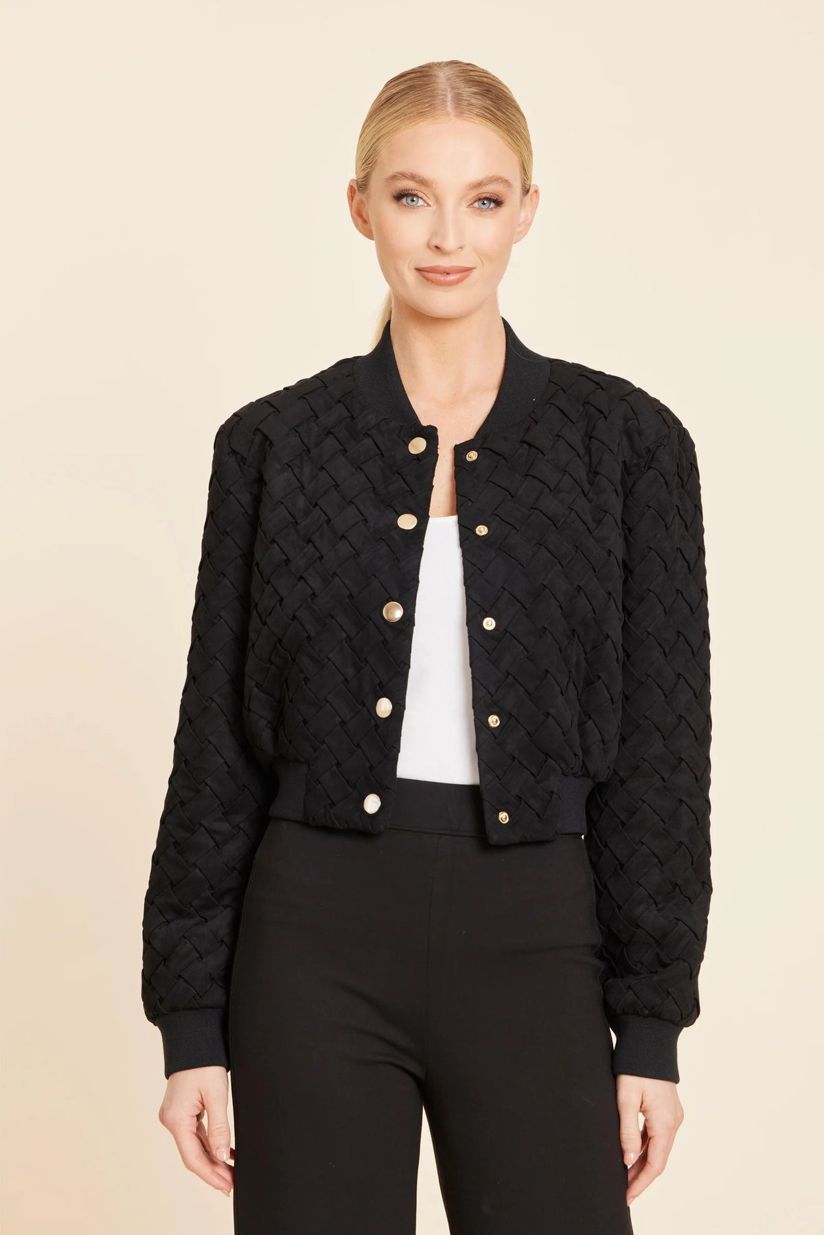Black Faux Suede Braided Bomber Jacket